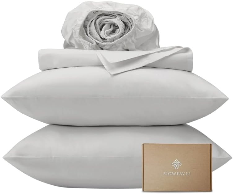 BIOWEAVES 100% Organic Cotton Sheets, 300 Thread Count 4-Piece GOTS Certified Bed Sheet Set Fits Mattress Upto 17" Deep Pocket, Soft & Silky Sateen Weave (Cal King, Silver)