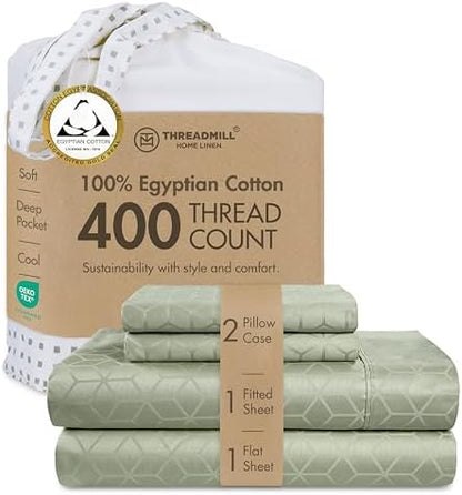 Threadmill 400 Thread Count Egyptian Cotton Queen Sheet Set, Sage Green