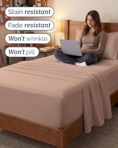 Extra Deep Twin XL Sheet Set - 3 Piece College Dorm Room - Mauve