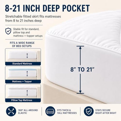 CozyLux Full Mattress Pad, Cotton Top, 450 GSM Down Alternative Fill