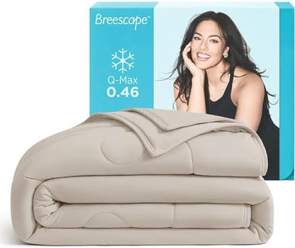Breescape Cooling Comforter Blanket - BlendTek Q-Max>0.46 Tech, Cooling Blanket for Hot Sleepers & Night Sweats Relief, Breathable Lightweight Summer Bedding, Queen 96x96 Inches, Beige