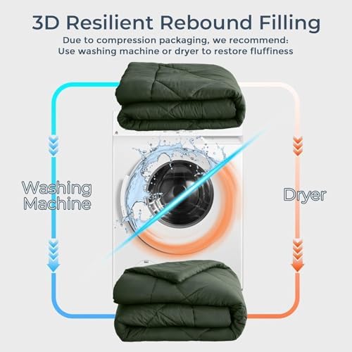 HEVUMYI 7-Piece Oversized King Comforter Set, Dark Green Bed in a Bag