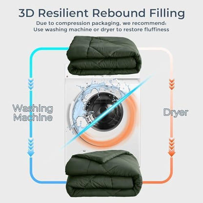 HEVUMYI 7-Piece Oversized King Comforter Set, Dark Green Bed in a Bag