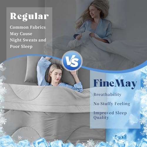 Cooling Comforter Queen Size for Hot Sleepers，80″x90″, Light Grey