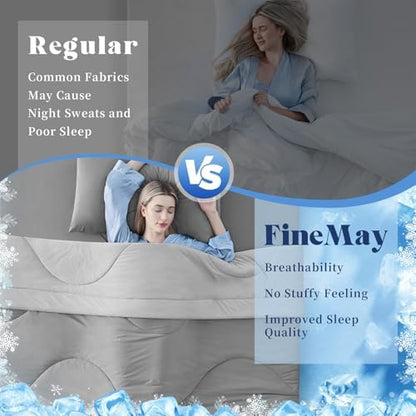 Cooling Comforter Queen Size for Hot Sleepers，80″x90″, Light Grey