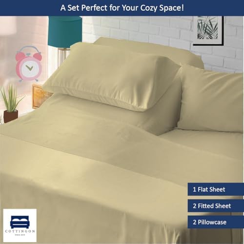 4 Piece Flex Head King Sheet Set 34" Top, 100% Egyptian Cotton, Beige