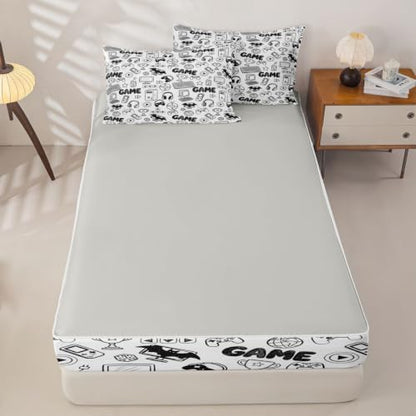 Feelyou Gamer Zipper Bedding for Gaming Queen Comforter Set with Fitted Sheet 2 Pillowcases Game Room Decor Bed in a Bag Teen boy Room Decor Soft Lightweight Microfiber