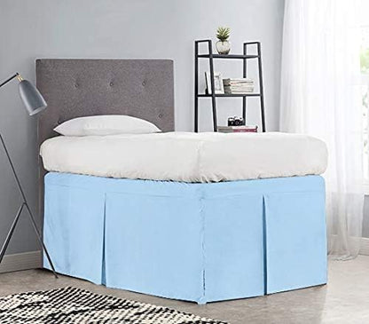 Pleated College Dorm Bed Skirt Luxury Microfiber, Twin XL (39x80) with Split Corners, 21" Long Drop, Hotel-Quality 1800 Ultra-Soft Dust Ruffle, Light Blue