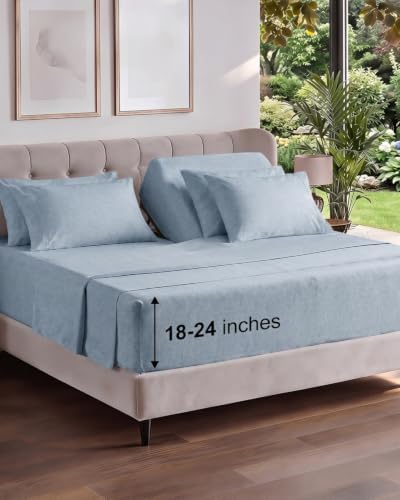 Extra Deep Flex Top Split Head King Sheet Set - 6pc Sheets - Heathered Blue