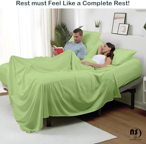 NON Sticky cotton Adjustable Split King Sheet Set for Sleep Number Beds, Premium 100% Long Staple Cotton Bedding, Two Twin XL 39" X 80" Fitted Sheets Fits Up to 18" Deep Mattress, Sage Solid