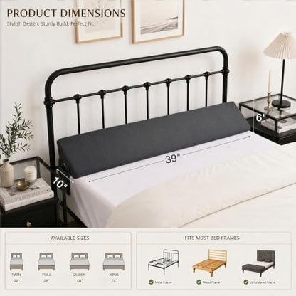 Twin Bed Wedge Pillow for Headboard & Mattress Gap Filler Grey