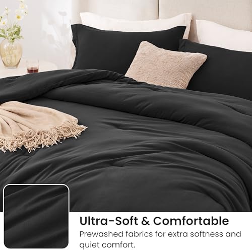 Love's cabin Black Full Comforter Set, 3-Piece Prewashed Bed Set