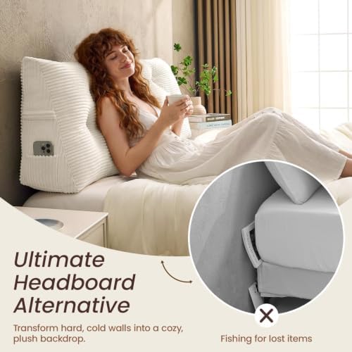 Sasttie Headboard Pillow Queen, Bed Wedge Pillow Headboard, Ivory