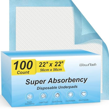 100 Count 22” x 22” Super Absorbency Disposable Underpads