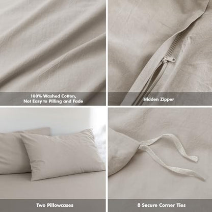 FOSSA Duvet Cover Set 100% Washed Cotton Linen Feel Oversized King