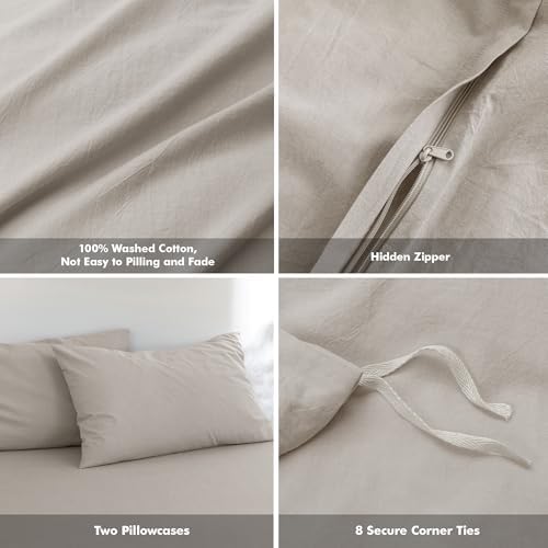 FOSSA Duvet Cover Set 100% Washed Cotton Linen Feel Queen