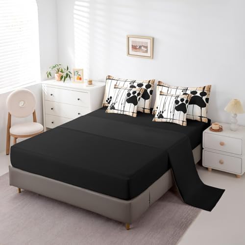Erosebridal Bear Paw Print Bed in A Bag with Sheets Queen Vintage Wooden Boards 7 Piece Comforter Set Woodland Wildlife Bedding Set for Kids Boys Girls,Rustic Farmhouse Bedding Comforter Sets