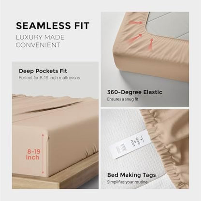THREAD SPREAD 100% Egyptian Cotton King Size Sheets Set - Luxury 1200 Series Plush Collection Egyptian Cotton Sheets King Size (4 PC, Taupe), Silky Soft, Cooling, 17" Deep Pocket Bed Set