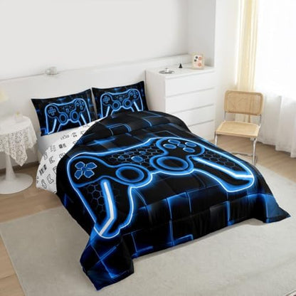 Feelyou Kids Gamer Comforter Set Full Size Blue Black Bedding Set Boys