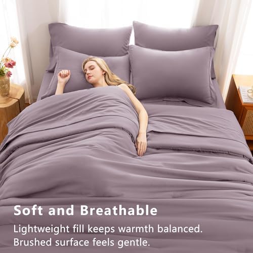 CozyLux Twin Comforter Set Dusty Purple, 5 Pieces Bed in a Bag Twin Comforter Set with Sheets, Grayish Purple Bedding Sets with Down Alternative Comforter, Sheets, Pillowcase & Sham, Soft Bed Set