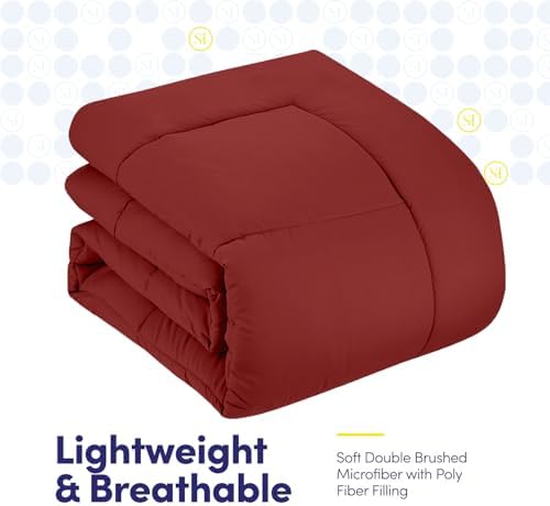 Sweet Home Collection 5 Piece Comforter Set Bag Solid Color All Season Soft Down Alternative Blanket & Luxurious Microfiber Bed Sheets, Red, Twin