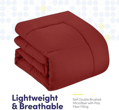 Sweet Home Collection 5 Piece Comforter Set Bag Solid Color All Season Soft Down Alternative Blanket & Luxurious Microfiber Bed Sheets, Red, Twin