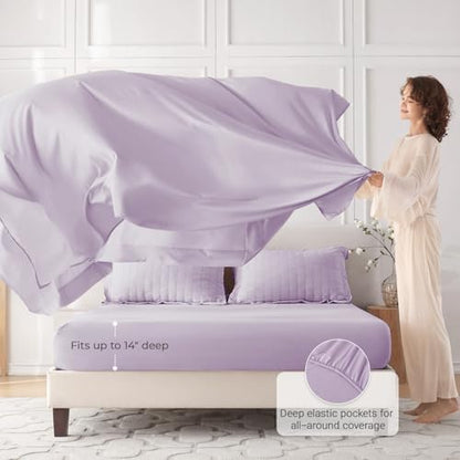 MUXHOMO 7 Pieces Oversized Queen Comforter Set, Seersucker Bed in a Bag Oversized Queen Size, All Season Luxury Bedding Set with Comforter, Flat Sheet, Fitted Sheet, Pillowcases & Shams, Lavender