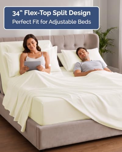 Extra Deep Flex Top Split Head King Sheet Set - 6pc Sheets - Off White