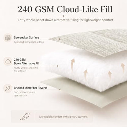 CozyLux Oversized King Comforter Set 120x98 in, 7-Piece Oatmeal Seersucker