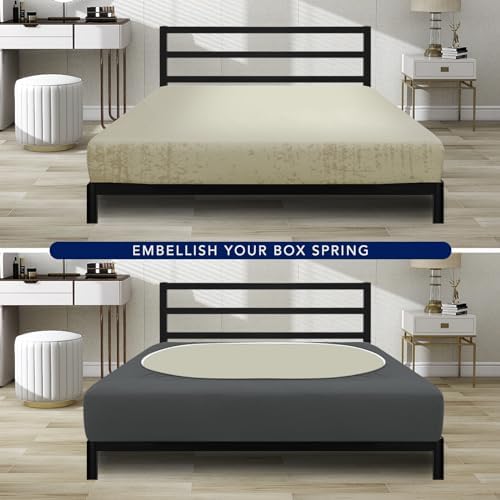 PureFit Stretchy Box Spring Cover Full - Elastic Fitted Box Spring Wrap Around 4 Sides, Wrinkle & Fading Resistant Fits Full Size Beds, Dark Gray