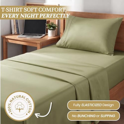 Twin XL Cotton Knit Jersey Sheet Set, 15" Deep Pocket, Sage, 3PC