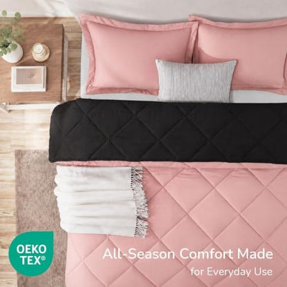 downluxe Twin Comforter Set - Pink and Black Twin Comforter, Soft Bedding Sets for All Seasons -2 Pieces - 1 Comforter (66"x92") and 1 Pillow Sham(20"x26")