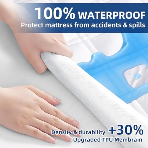 MEELUS Twin XL Mattress Protector Waterproof, Fitted Deep Pocket 8-21,White