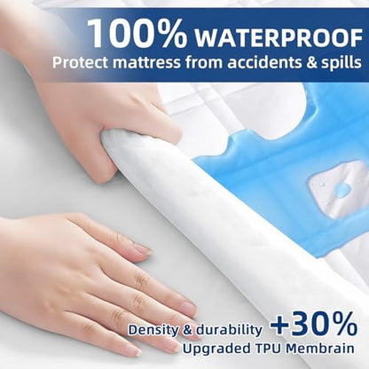 MEELUS Twin XL Mattress Protector Waterproof, Fitted Deep Pocket 8-21,White