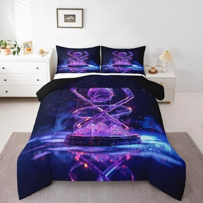 Erosebridal Ice Hockey Kids Comforter Set | Hockey Sports Bedding King,Purple Neon Down Comforter Sports Style Duvet Set for Bedroom