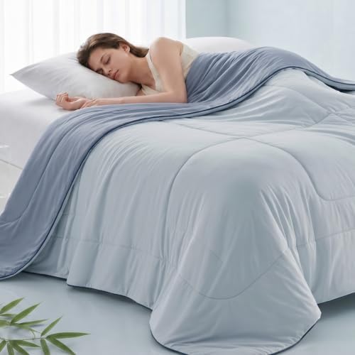 Madison Park Breathable Cooling Comforter Full/Queen, Light Blue, 90x90