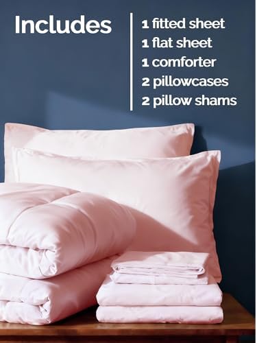 King Comforter Set - 7 Piece Bed in a Bag King Size Bed Set - Lavender Pink