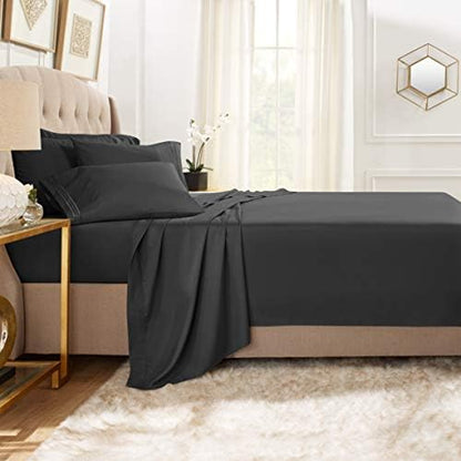 Clara Clark Full Sheets, 6 Piece Set - Hotel Luxury Bed Sheets, Super Soft Bedding Set, Full Size, Black