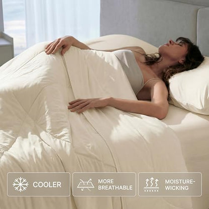 Breescape Cooling Comforter Blanket - BlendTek Q-Max>0.46 Tech, Cooling Blanket for Hot Sleepers & Night Sweats Relief, Breathable Lightweight Summer Bedding, Throw 52x72 Inches, Ivory