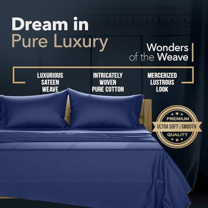 TEXAS LINEN CO. 100% Egyptian Cotton Pillow Cases Standard/Queen Size Set of 2 - Luxury 1500 Series Couture Comfortin' Collection Cotton Pillowcases (Navy Blue), Fits Standard & Queen Size Pillows
