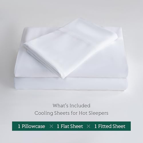 Cooling Sheets Set Twin Size, Viscose Derived from Bamboo for Hot Sleepers | Deep Pocket Up to 15 Inch | Silky Soft & Breathable Bedding - 3PC (Twin, White)