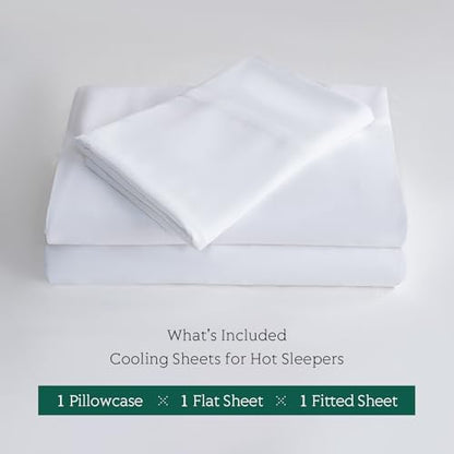 Cooling Sheets Set Twin Size, Viscose Derived from Bamboo for Hot Sleepers | Deep Pocket Up to 15 Inch | Silky Soft & Breathable Bedding - 3PC (Twin, White)