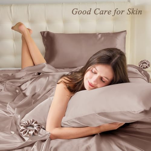 Vielit King Satin Pillowcase for Hair 2pc,Similar to Silk Pillow Cases,Easier Care Than Silk Pillowcase Gifts for Women Men,Rose Taupe,20x36 & Envelope Closure and 2 Satin Scrunchies