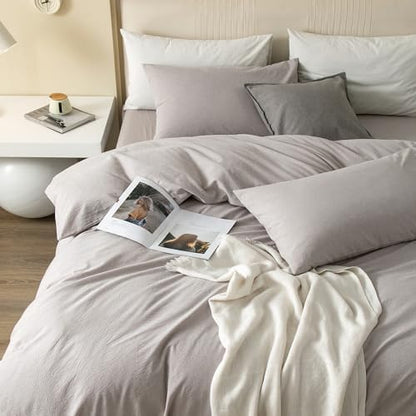 JIYUAN Twin Washed Cotton Duvet Cover Set, 2-Piece, Relaxed Linen Feel