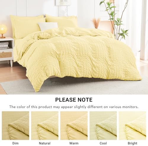 HYMOKEGE Yellow Twin Comforter Set Seersucker 5 Pieces, All Season Luxury Bed in a Bag for Bedroom, Bedding Set with Comforter, Sheets, Pillowcase & Sham