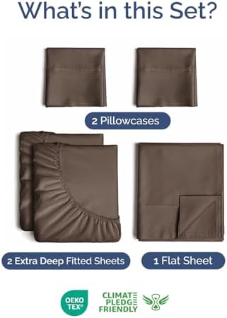 Extra Deep Split King Sheet Set - 5 Piece Breathable Cooling Sheets - Brown