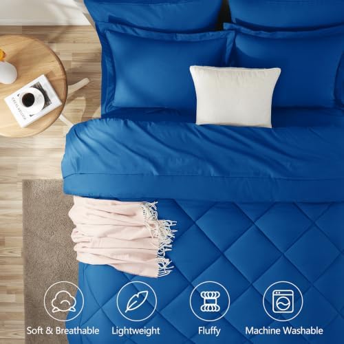 CozyLux Oversized Queen Comforter Set 98"x98", 7 Piece, Classic Blue