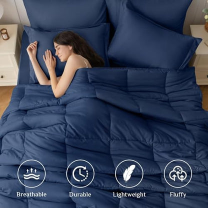 JOLLYVOGUE Queen Comforter Set, Ultra-Soft Bed in a Bag Queen Size 7 Pieces, Oeko-TEX Certified Bedding Set with Down Alternative Comforter, Sheets, Pillowcases & Shams, Navy