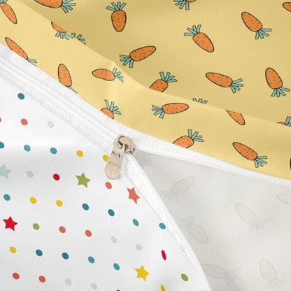Carrot Duvet Cover Cute Cartoon Reversible Comforter Cover Set for Kids Girls Teen Soft Microfiber Bedding Set with Zipper Ties Modern Simple Style Bedspread,1 Duvet Cover with 2 Pillow Cases,Full