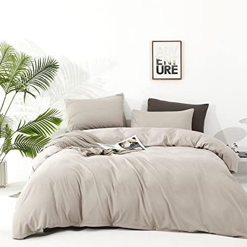 Wellboo Beige Khaki Comforters for Queen Size Bed Boho Oatmeal Bedding Comforter Cotton Plain Beige Coffee Warm Blankets Women Men Modern Taupe Quilts Soft Durable Solid Tan Color Bed Set Lightweight